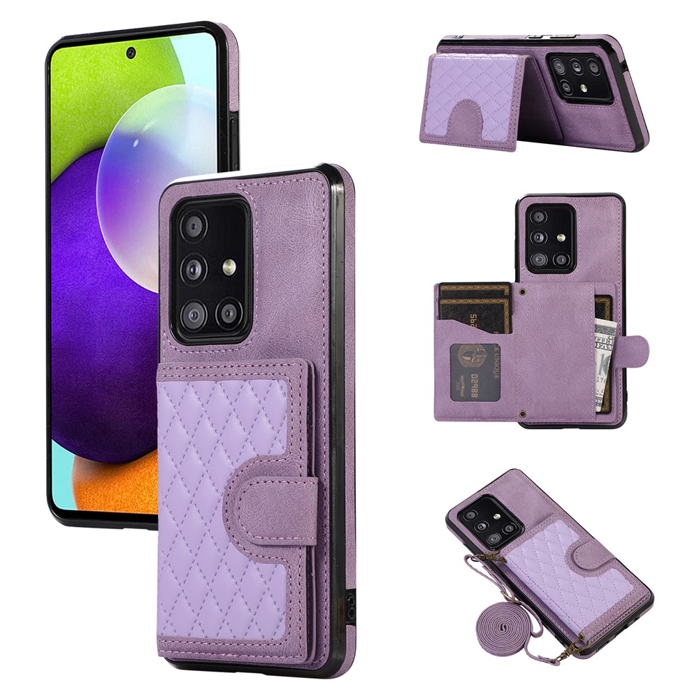 For Samsung Galaxy A51 5G Card Holder TPU+PU Leather Phone Case Kickstand Phone Cover - Purple