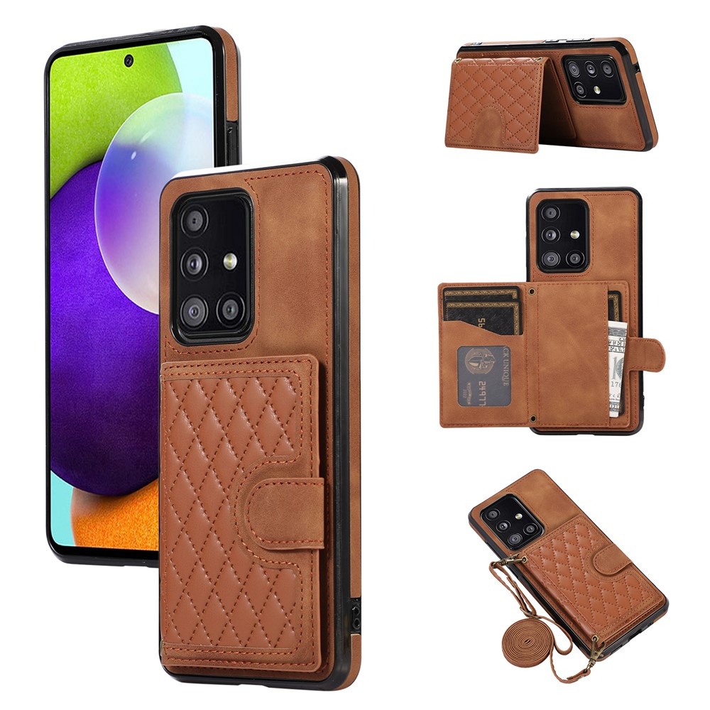 For Samsung Galaxy A51 5G Card Holder TPU+PU Leather Phone Case Kickstand Phone Cover - Brown