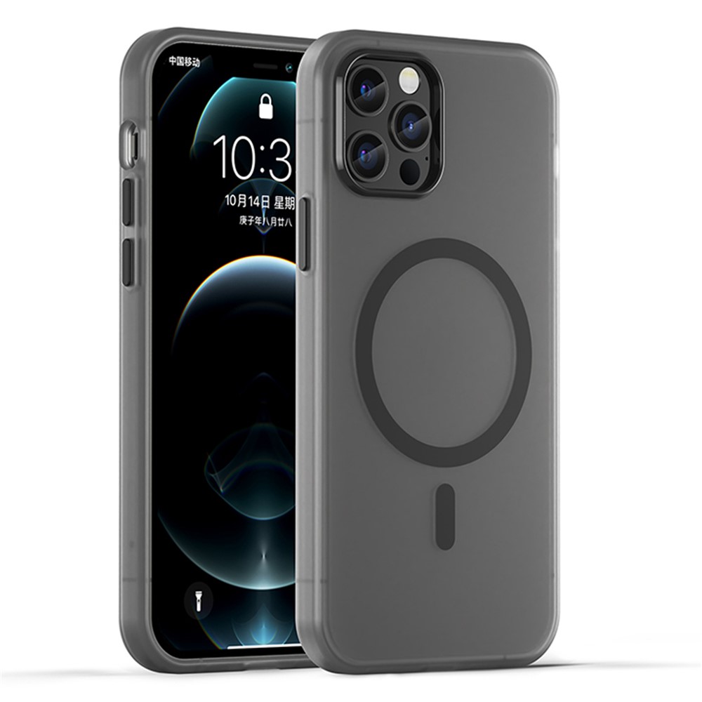 For iPhone 12 Pro 6.1 inch / 12 6.1 inch Translucent Matte Cover TPU + PC Phone Case Compatible with MagSafe - Black