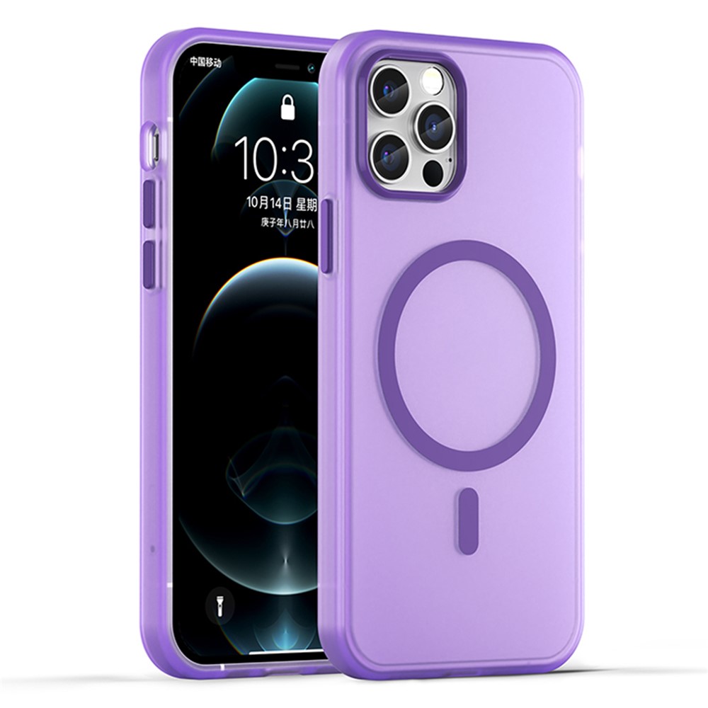 For iPhone 12 Pro 6.1 inch / 12 6.1 inch Translucent  Matte Cover TPU + PC Phone Case Compatible with MagSafe - Purple