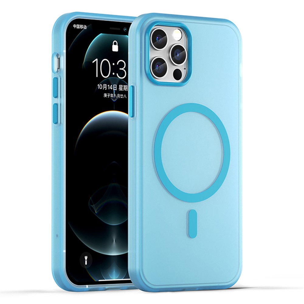 For iPhone 12 Pro 6.1 inch / 12 6.1 inch Translucent  Matte Cover TPU + PC Phone Case Compatible with MagSafe - Blue
