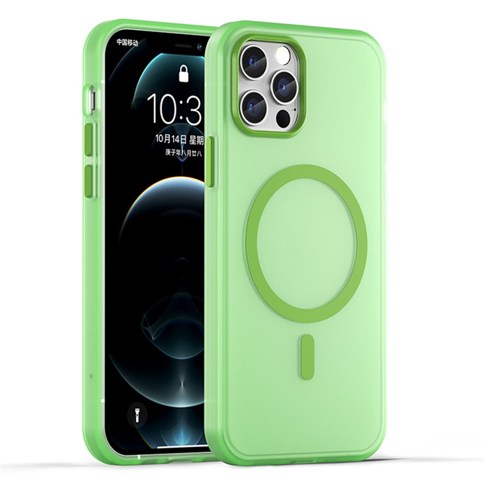 For iPhone 12 Pro 6.1 inch / 12 6.1 inch Translucent Matte Cover TPU + PC Phone Case Compatible with MagSafe - Green