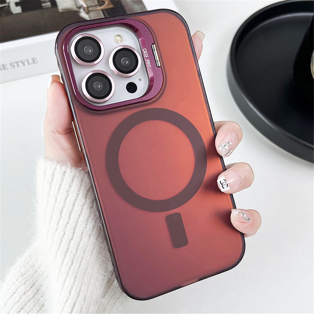 For iPhone 12 / 12 Pro Case Camera Kickstand IMD PC+TPU Phone Cover Compatible with MagSafe - Red