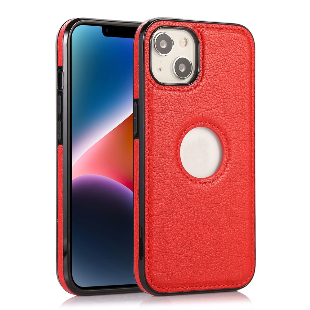 For iPhone 14 Plus Cell Phone Case TPU+PU Leather Shockproof Back Cover with Logo View Design - Red