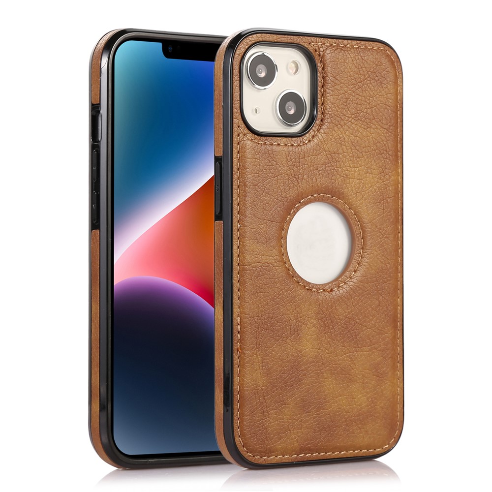For iPhone 13 mini 5.4 inch Cell Phone Case Logo View Design PU Leather+TPU Drop-proof Back Cover - Brown