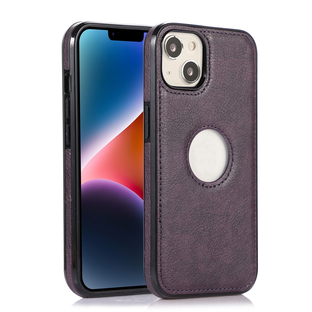 For iPhone 13 mini 5.4 inch Cell Phone Case Logo View Design PU Leather+TPU Drop-proof Back Cover - Purple