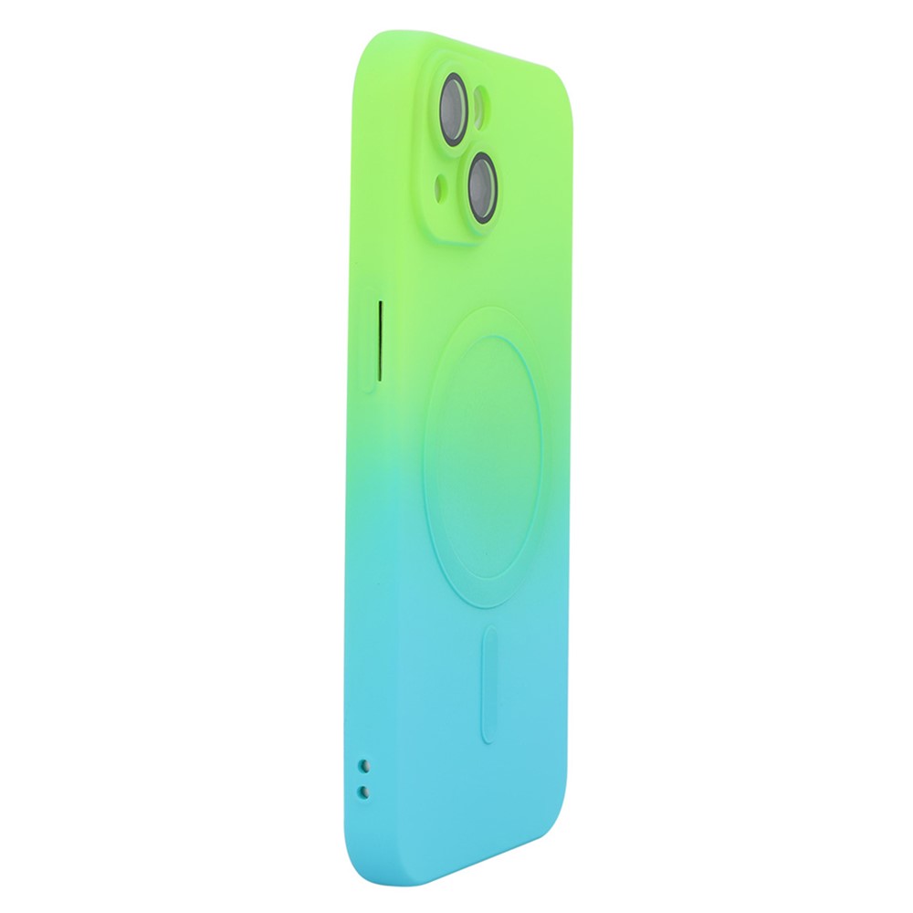 ENAKY HAT PRINCE For iPhone 14 Plus Magnetic Case Gradient Dual Color Silicone Cover - Green+Blue