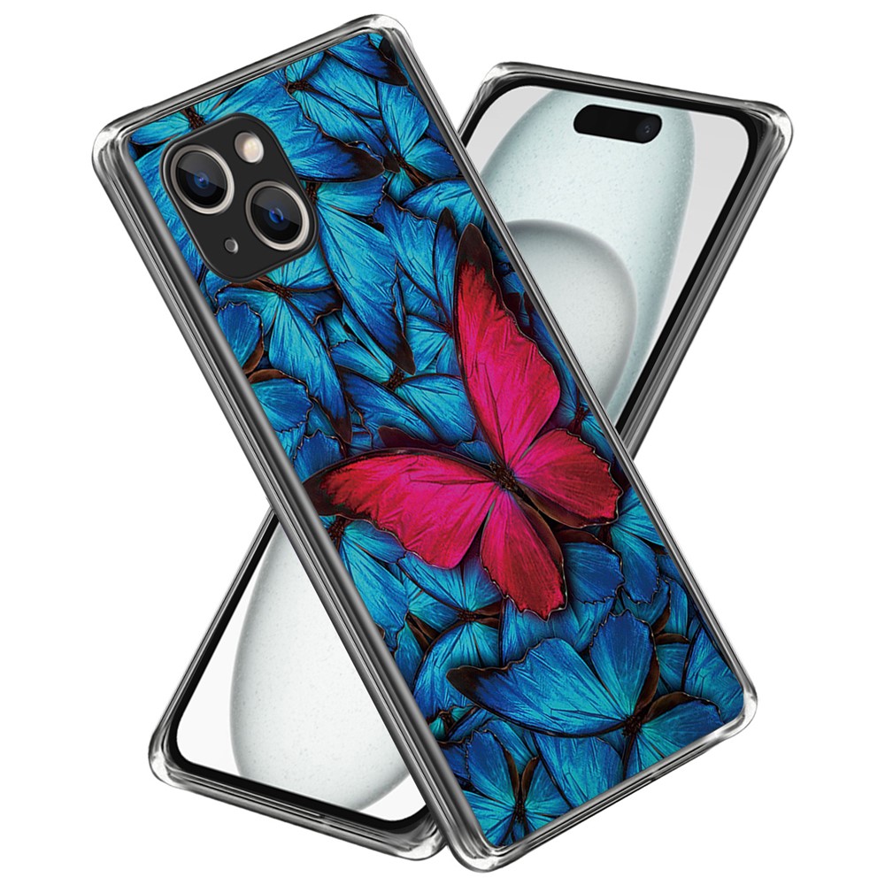 For iPhone 15 Plus Case Anti-drop Pattern Printing TPU Mobile Phone Cover - Red Butterfly