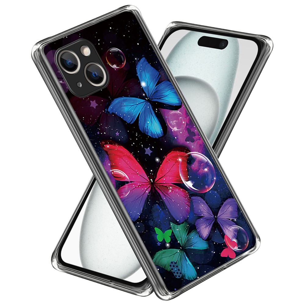 For iPhone 15 Plus Case Anti-drop Pattern Printing TPU Mobile Phone Cover - Colorful Butterflies