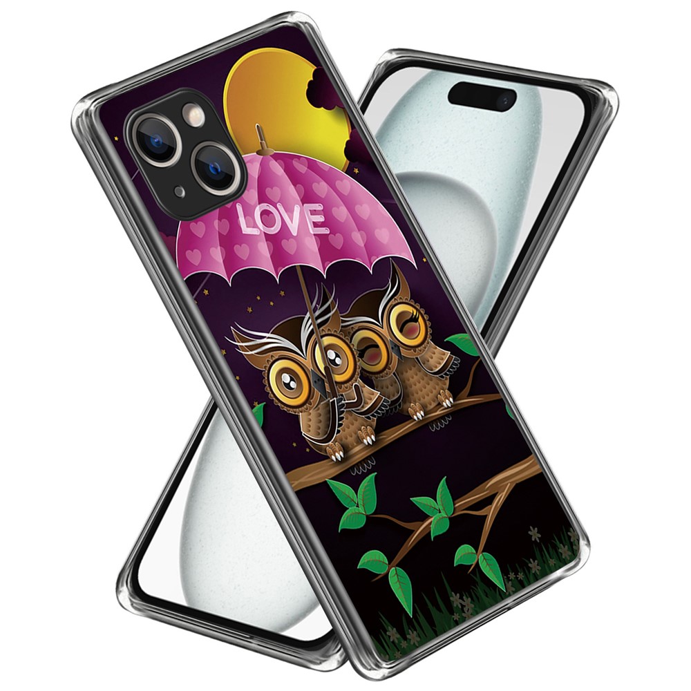 For iPhone 15 Plus Case Anti-drop Pattern Printing TPU Mobile Phone Cover - Owl Couple