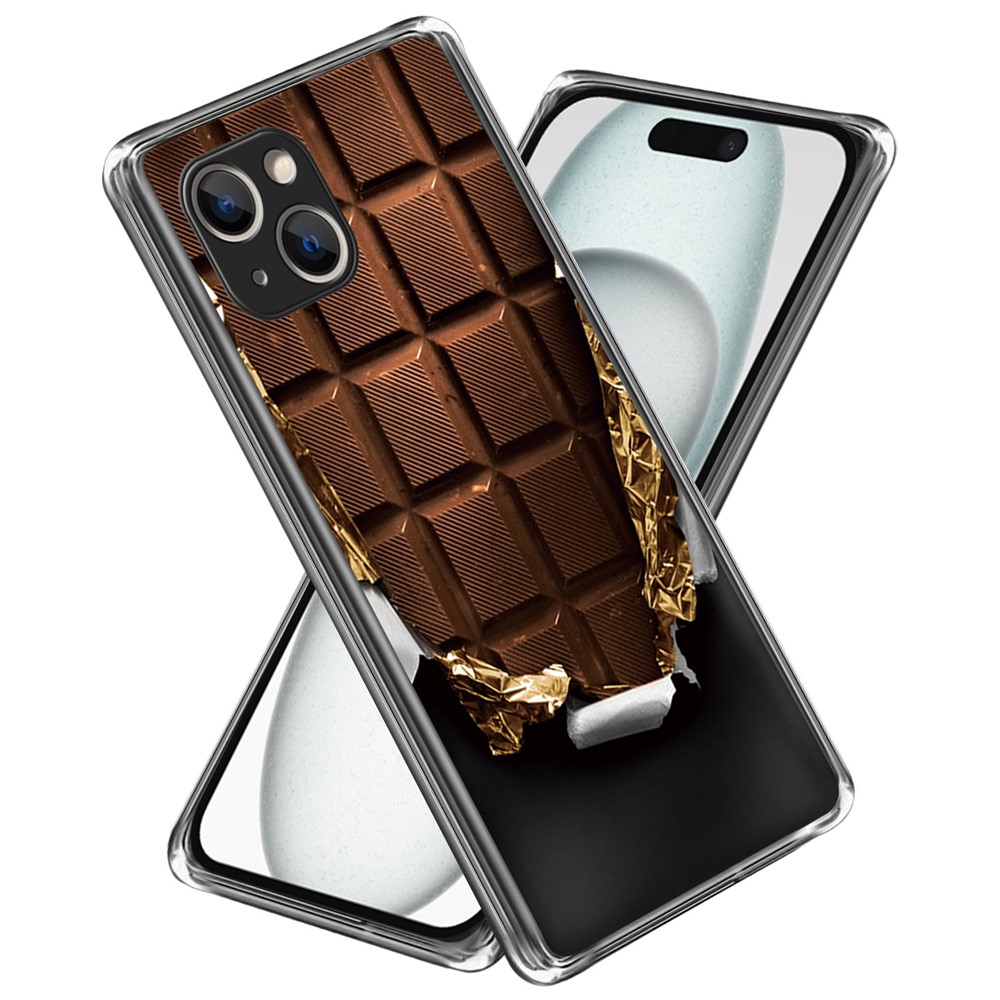 For iPhone 15 Plus Case Anti-drop Pattern Printing TPU Mobile Phone Cover - Chocolate