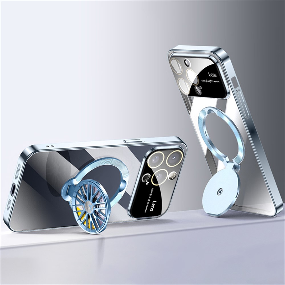 VOERO For iPhone 12 Pro Kickstand Case Electroplating Shockproof PC Phone Cover - Blue