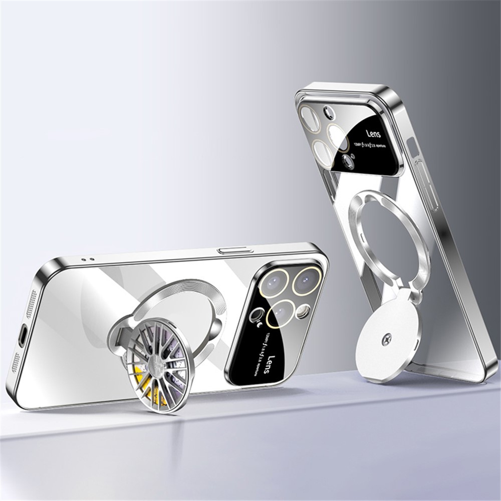 VOERO For iPhone 12 Pro Kickstand Case Electroplating Shockproof PC Phone Cover - Silver