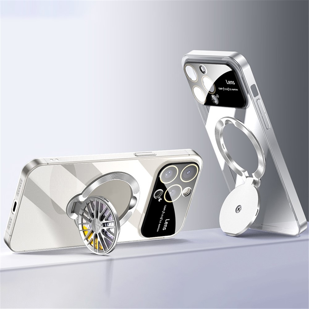 VOERO For iPhone 12 Pro Kickstand Case Electroplating Shockproof PC Phone Cover - Transparent Silver