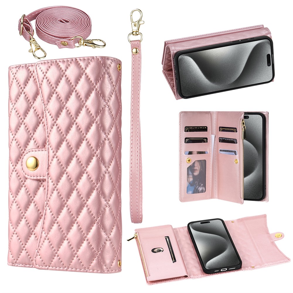 BKS-002 For iPhone 11 Folio Flip Cover Card Slots Stand Wallet Phone Case - Rose Gold