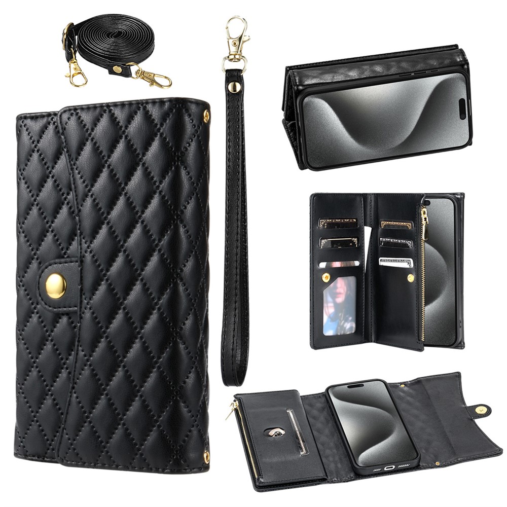 BKS-002 For iPhone 11 Folio Flip Cover Card Slots Stand Wallet Phone Case - Black