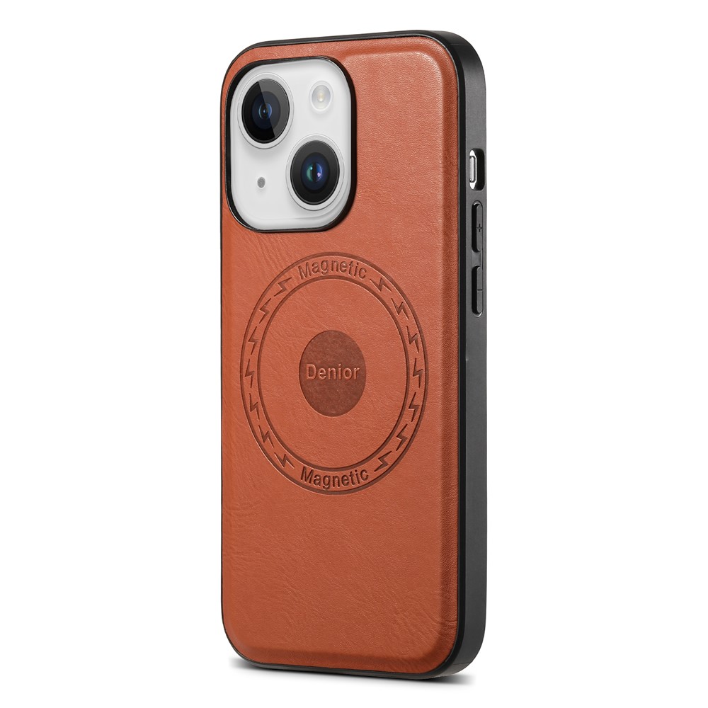 DENIOR For iPhone 15 Plus Magnetic Case Compatible with MagSafe Leather+PC+TPU Cover - Brown