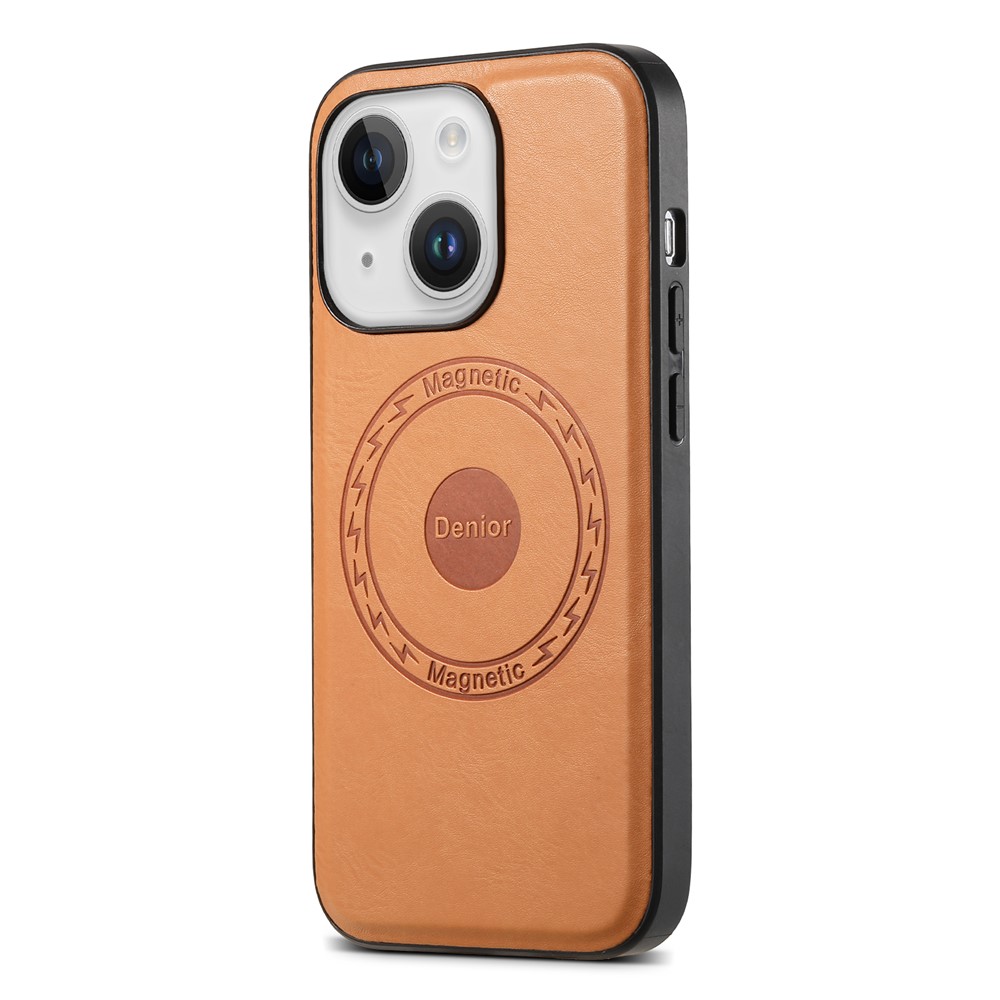 DENIOR For iPhone 15 Plus Magnetic Case Compatible with MagSafe Leather+PC+TPU Cover - Khaki