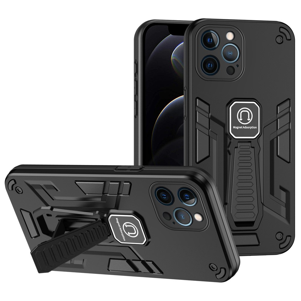For iPhone 12 Pro Kickstand Phone Case Support Magnetic Car Mount - Black