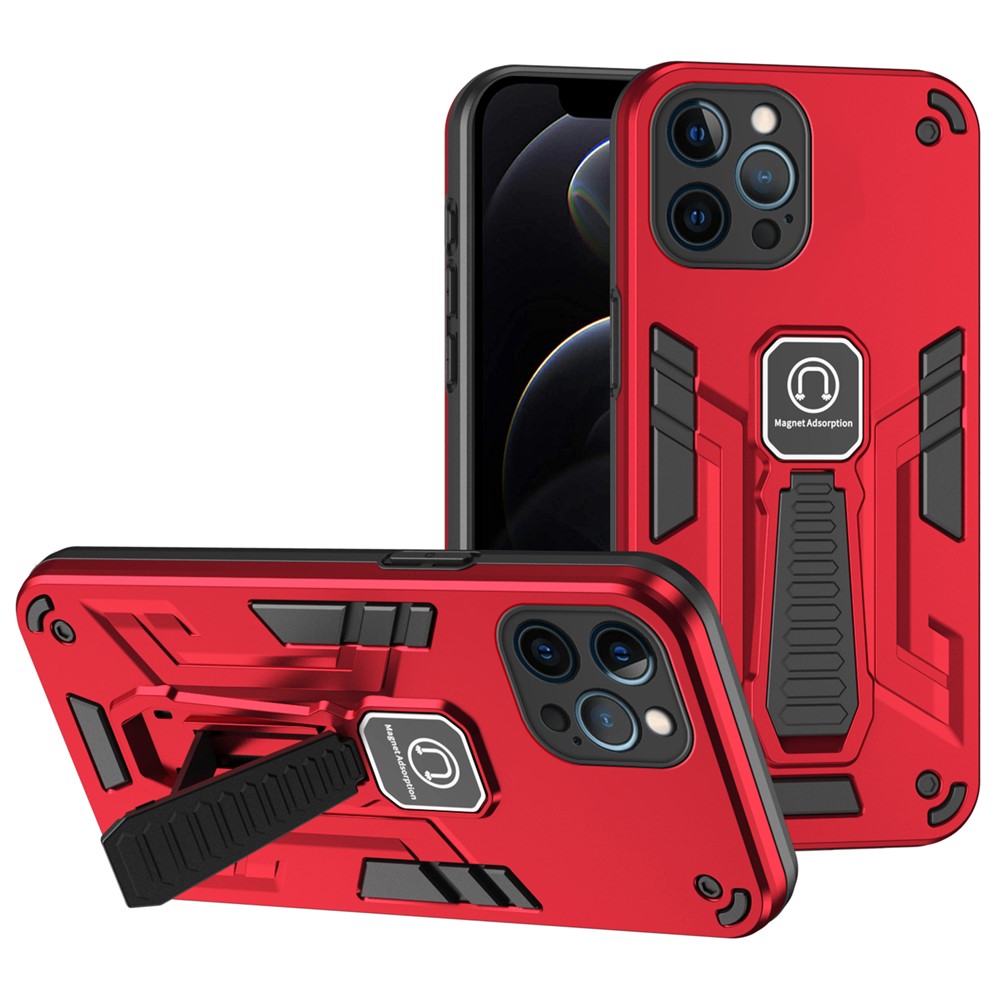 For iPhone 12 Pro Kickstand Phone Case Support Magnetic Car Mount - Red