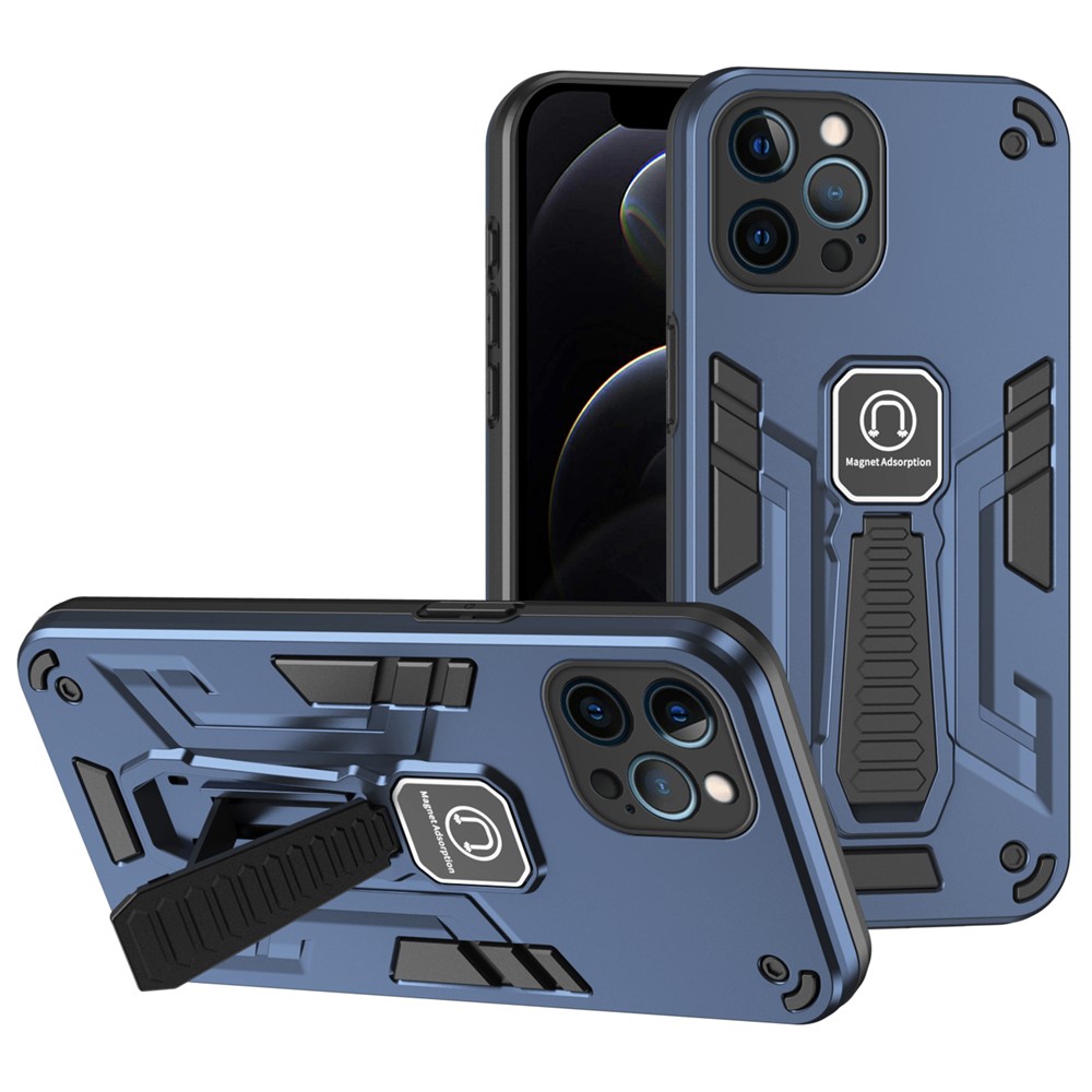 For iPhone 12 Pro Kickstand Phone Case Support Magnetic Car Mount - Blue