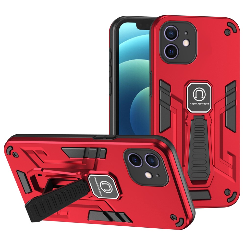For iPhone 12 Phone Case Kickstand Cover Support Magnetic Car Mount - Red