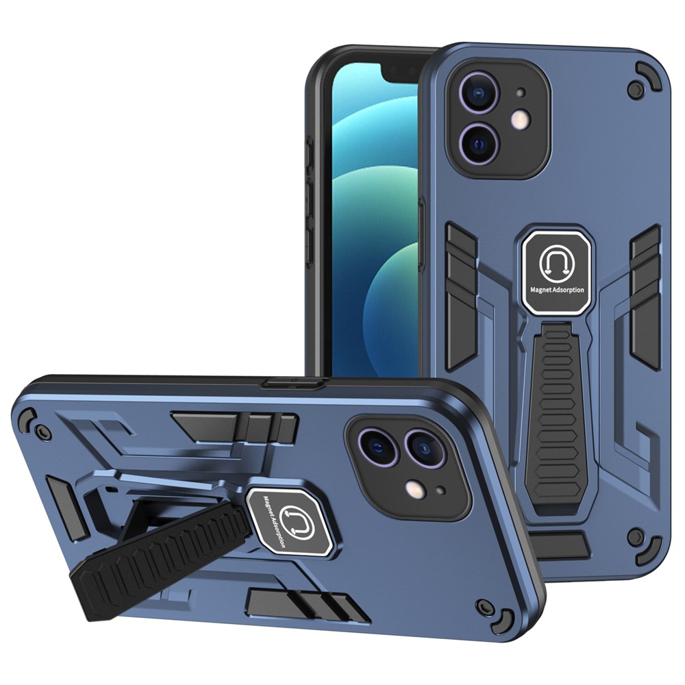 For iPhone 12 Phone Case Kickstand Cover Support Magnetic Car Mount - Blue