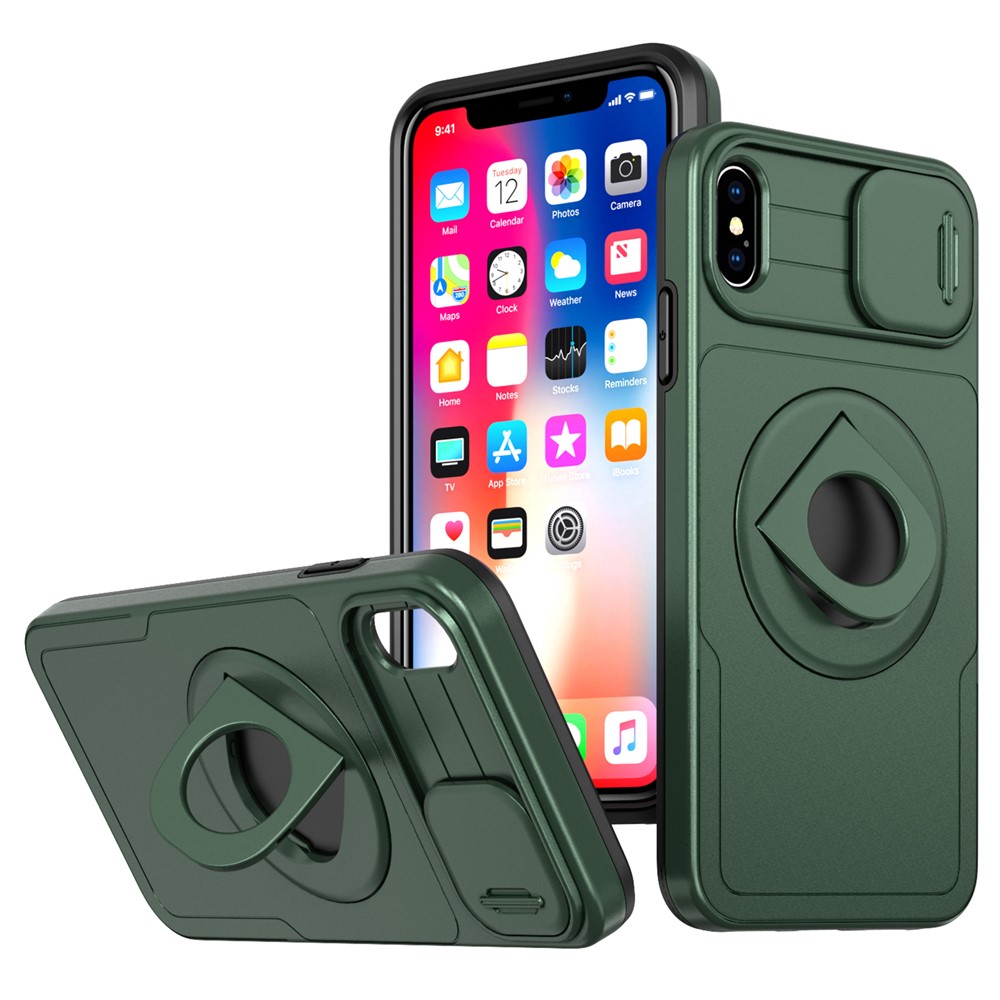 For iPhone XS Max Phone Case TPU+PC Magnetic Cover Camera Protection - Blackish Green