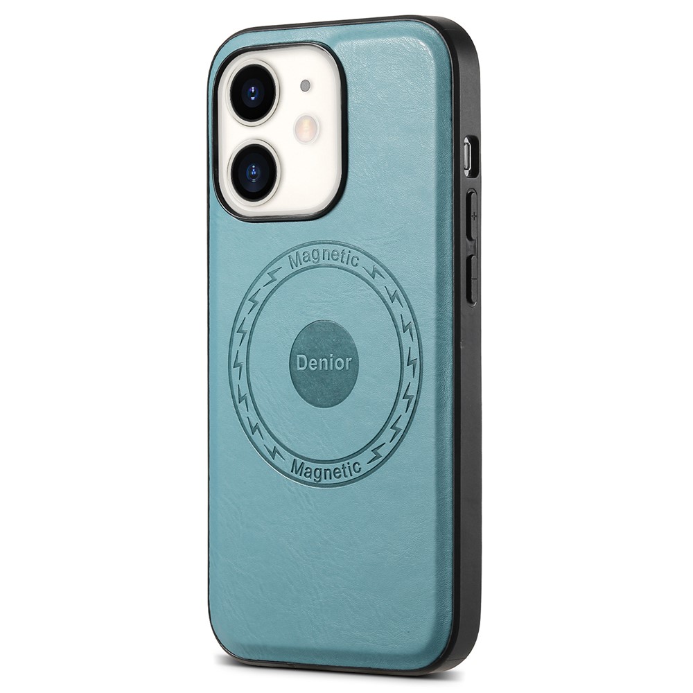 DENIOR For iPhone 12 / 12 Pro Magnetic Phone Case Cowhide Texture PU Leather Back Cover - Black - Blue