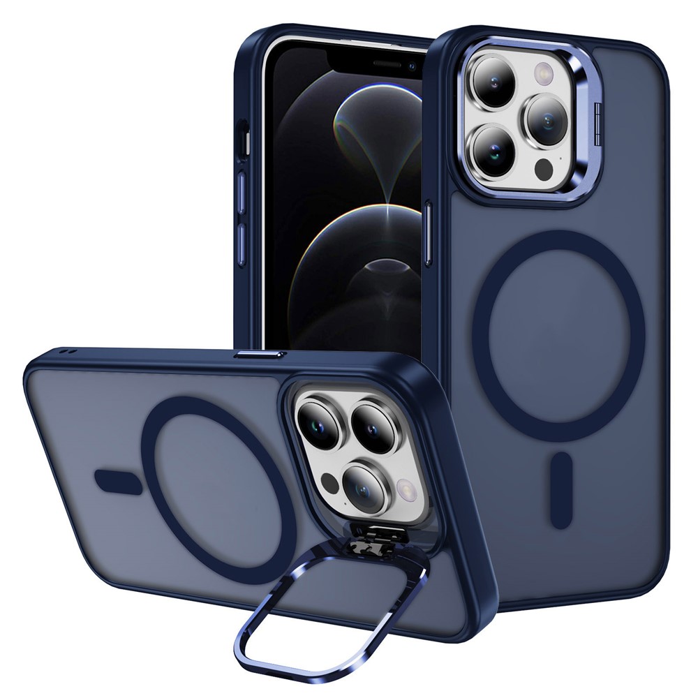 For iPhone 12  /  12 Pro Case Compatible with MagSafe PC+TPU+Metal Phone Cover Kickstand - Sapphire