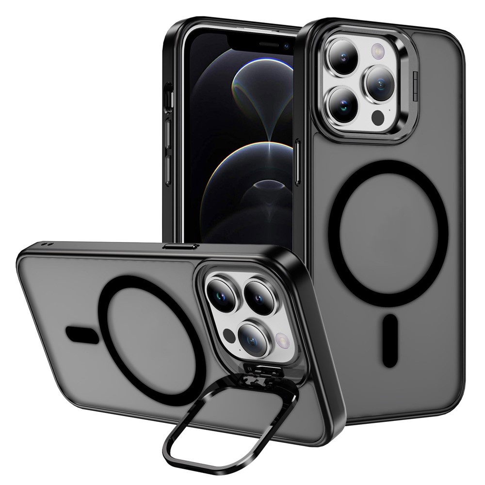 For iPhone 12  /  12 Pro Case Compatible with MagSafe PC+TPU+Metal Phone Cover Kickstand - Grey