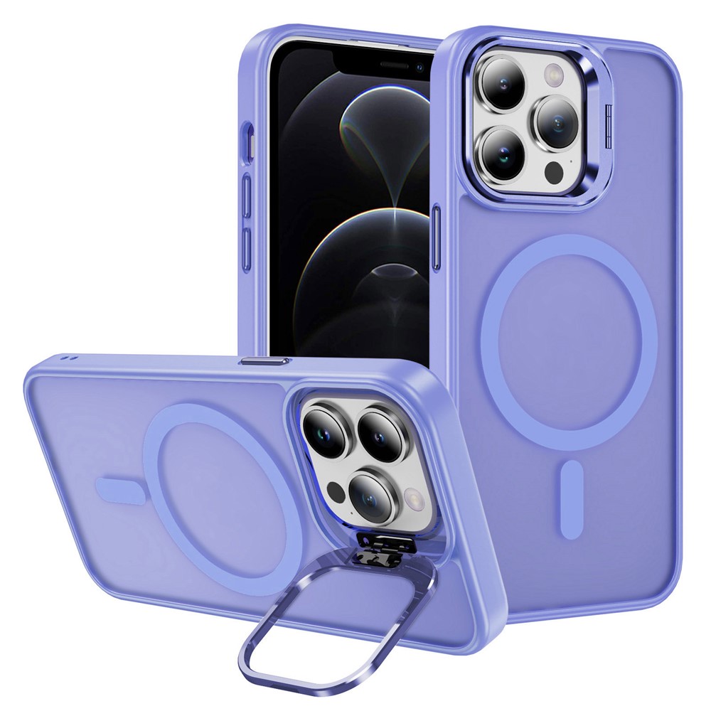 For iPhone 12  /  12 Pro Case Compatible with MagSafe PC+TPU+Metal Phone Cover Kickstand - Light Purple