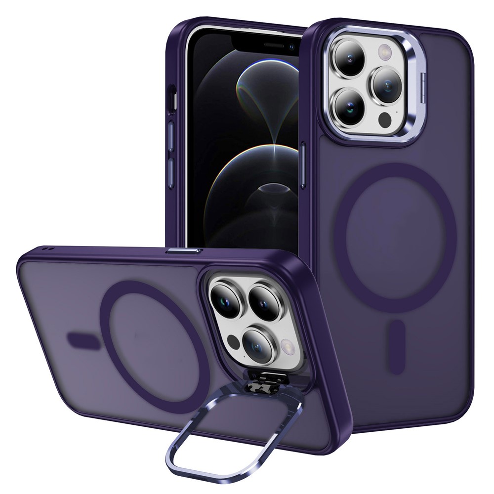 For iPhone 12  /  12 Pro Case Compatible with MagSafe PC+TPU+Metal Phone Cover Kickstand - Dark Purple