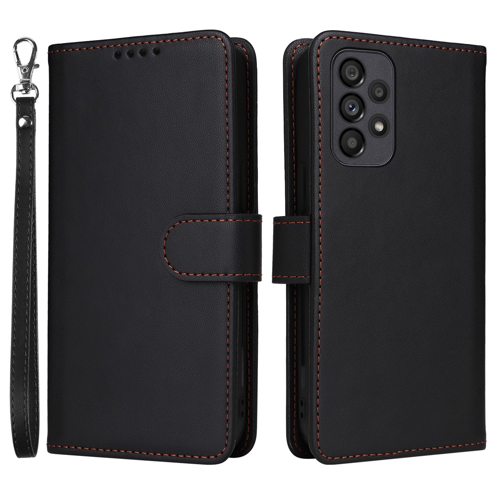 For Samsung Galaxy A73 5G Magnetic Case BETOPNICE Detachable PU Leather Phone Cover with Strap - Black