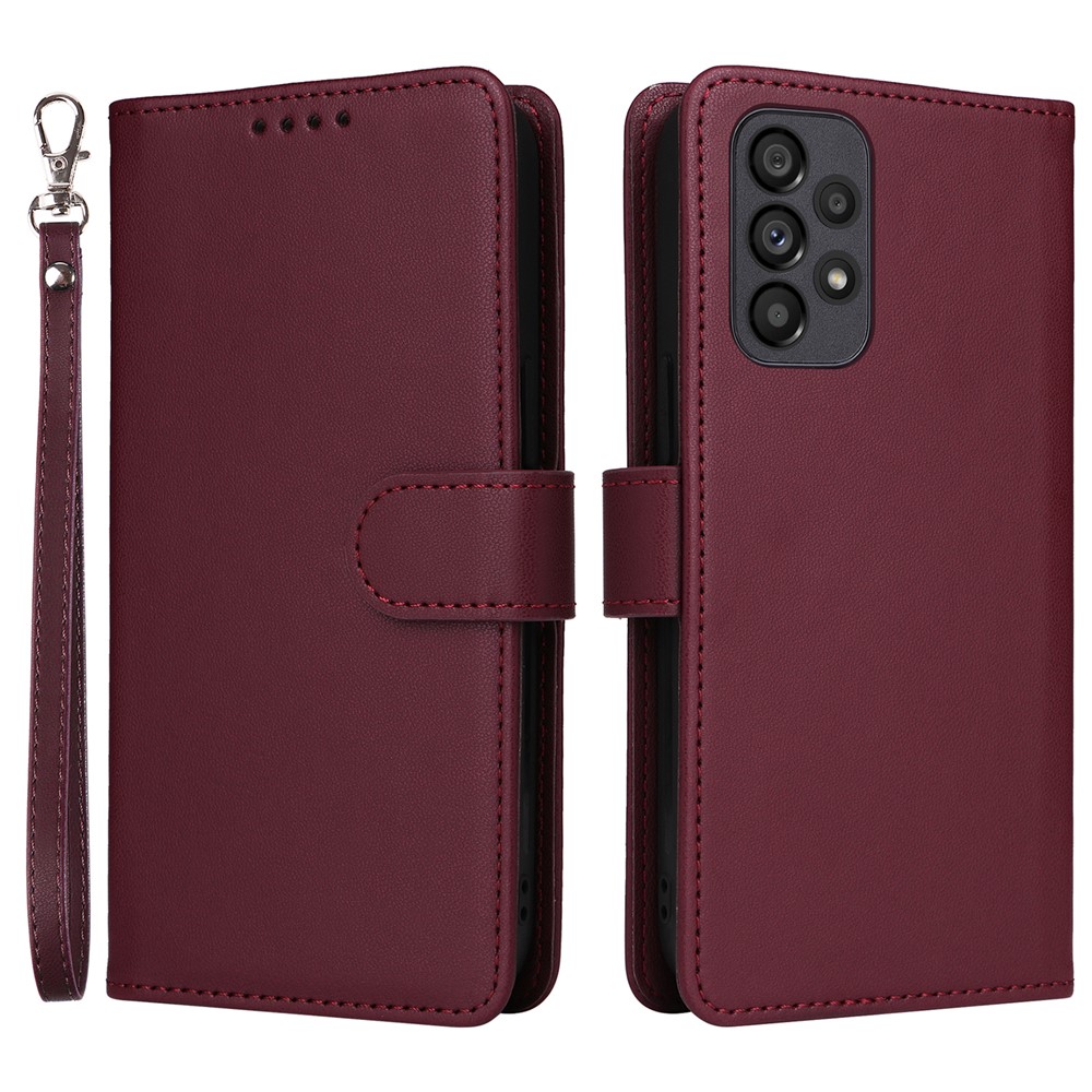 For Samsung Galaxy A73 5G Magnetic Case BETOPNICE Detachable PU Leather Phone Cover with Strap - Wine Red