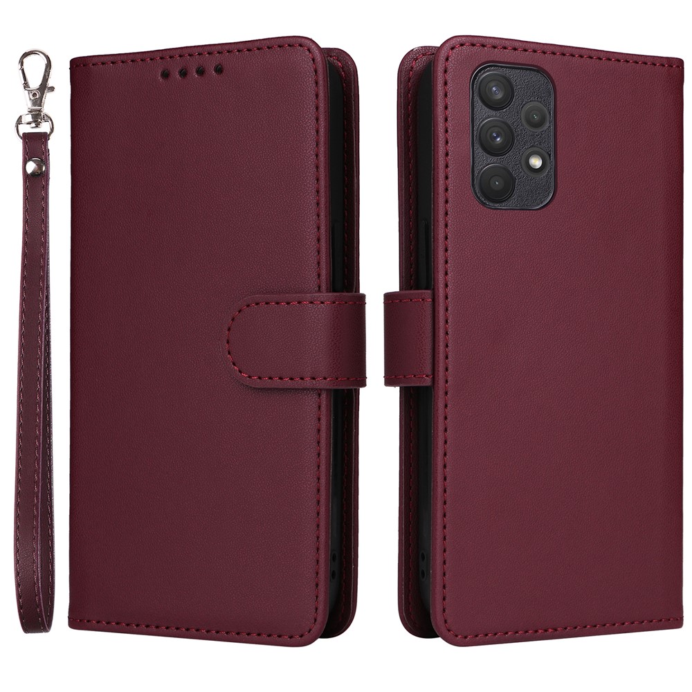 For Samsung Galaxy A32 4G (EU) Magnetic Case BETOPNICE Detachable PU Leather Phone Cover with Strap - Wine Red