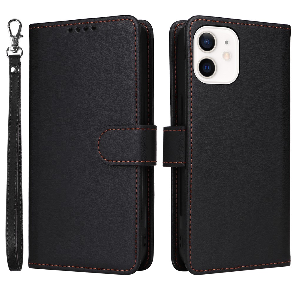For iPhone 12 mini Magnetic Case BETOPNICE Detachable PU Leather Phone Cover with Strap - Black