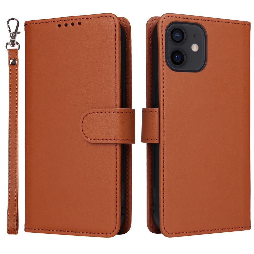 For iPhone 12 / 12 Pro Magnetic Case BETOPNICE Detachable PU Leather Phone Cover with Strap - Brown