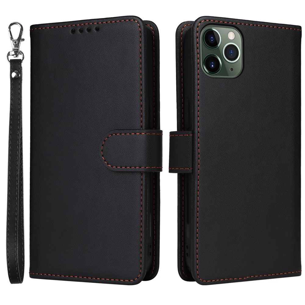 For iPhone 11 Pro Max Magnetic Case BETOPNICE Detachable PU Leather Phone Cover with Strap - Black