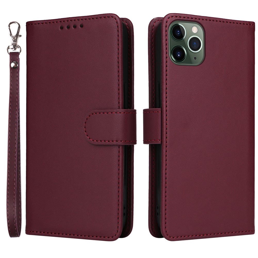 For iPhone 11 Pro Max Magnetic Case BETOPNICE Detachable PU Leather Phone Cover with Strap - Wine Red