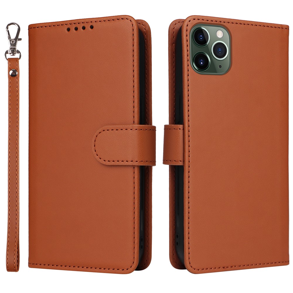 For iPhone 11 Pro Max Magnetic Case BETOPNICE Detachable PU Leather Phone Cover with Strap - Brown