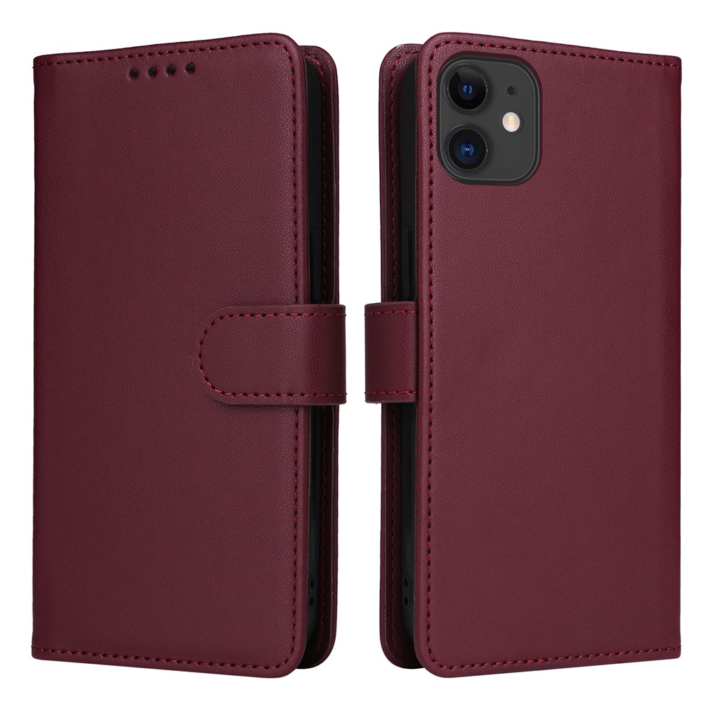 For iPhone 11 Magnetic Case BETOPNICE Detachable PU Leather Phone Cover with Strap - Wine Red