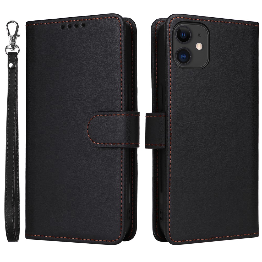 For iPhone 11 Magnetic Case BETOPNICE Detachable PU Leather Phone Cover with Strap - Black