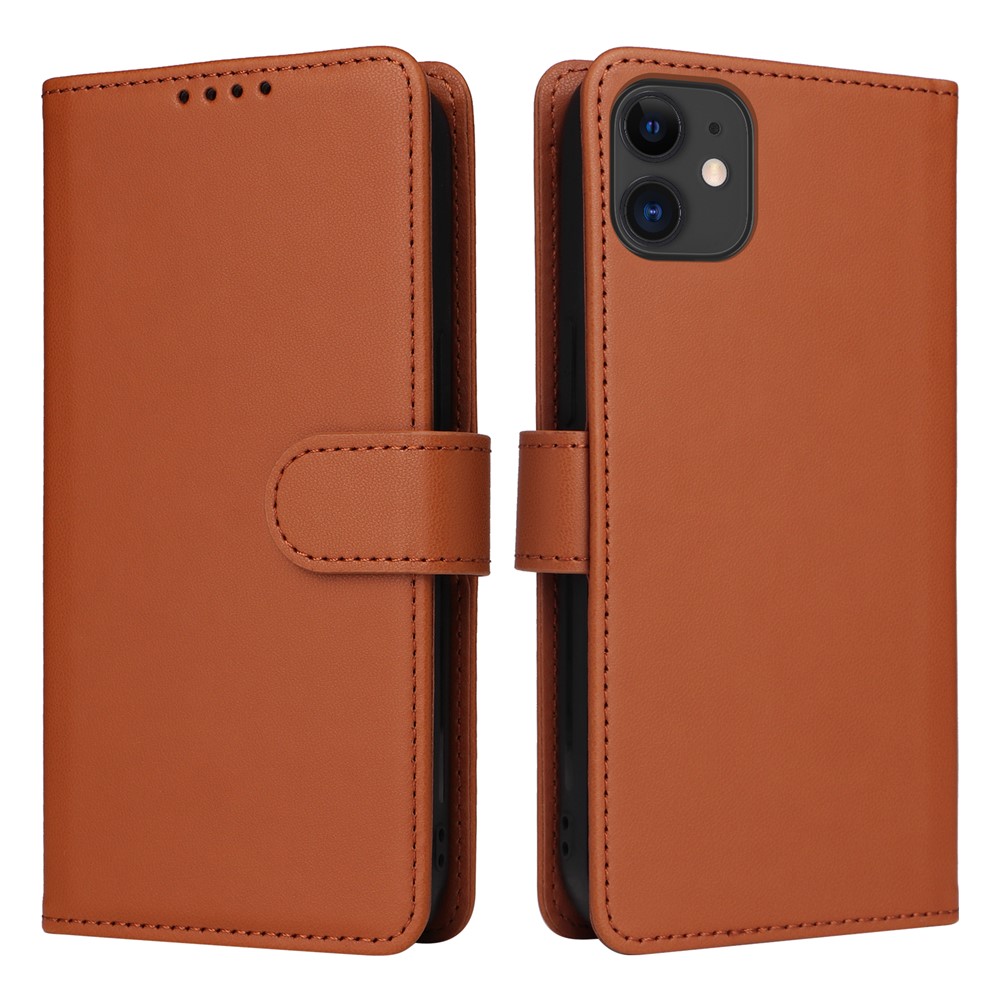 For iPhone 11 Magnetic Case BETOPNICE Detachable PU Leather Phone Cover with Strap - Brown