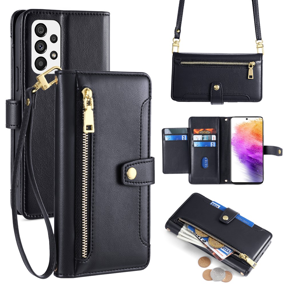 For Samsung Galaxy A73 5G Magnetic Case 6 Card Holders Stand Phone Cover - Black