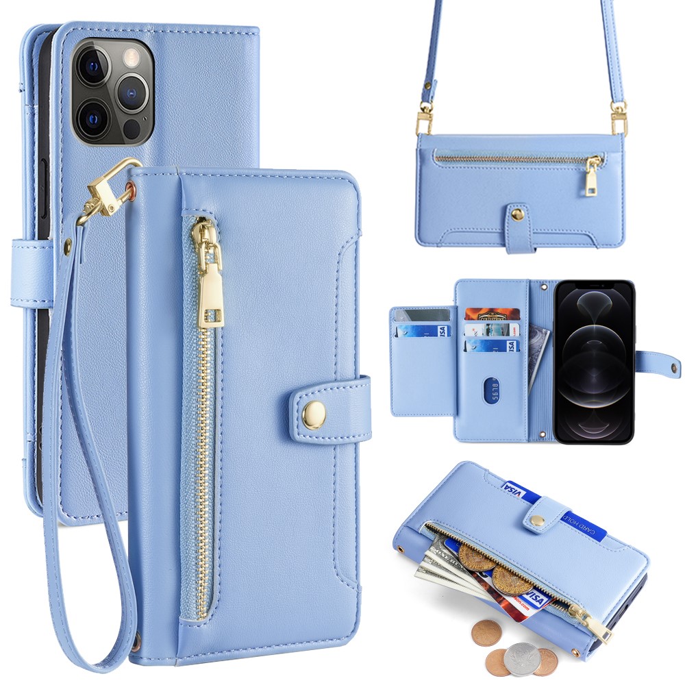 For iPhone 12 6.1 inch / 12 Pro 6.1 inch Phone Case Scratch-resistant PU Leather Flip Stand Cover - Blue