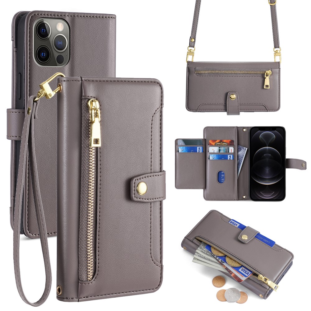 For iPhone 12 6.1 inch / 12 Pro 6.1 inch Phone Case Scratch-resistant PU Leather Flip Stand Cover - Grey