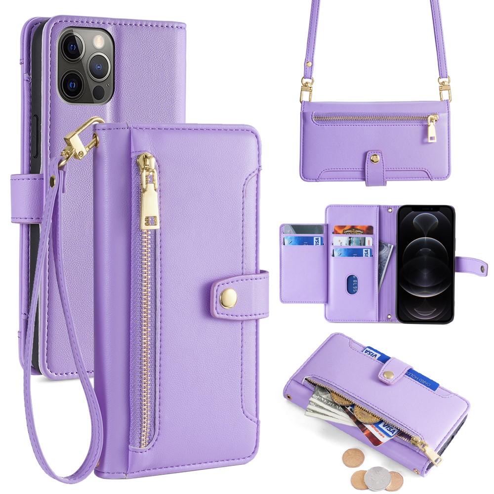 For iPhone 12 6.1 inch / 12 Pro 6.1 inch Phone Case Scratch-resistant PU Leather Flip Stand Cover - Purple