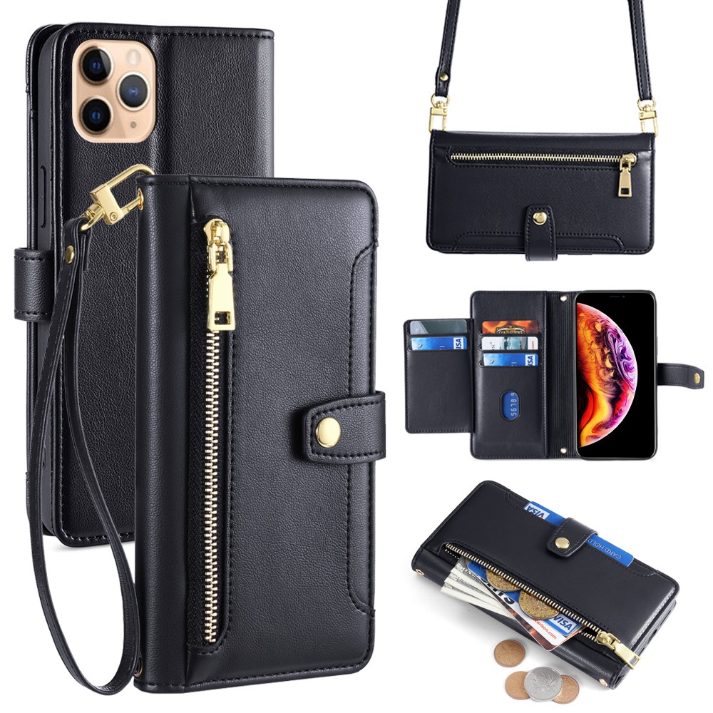 For iPhone 11 Pro Max Cell Phone Case Magnetic Closure PU Leather Cover - Black
