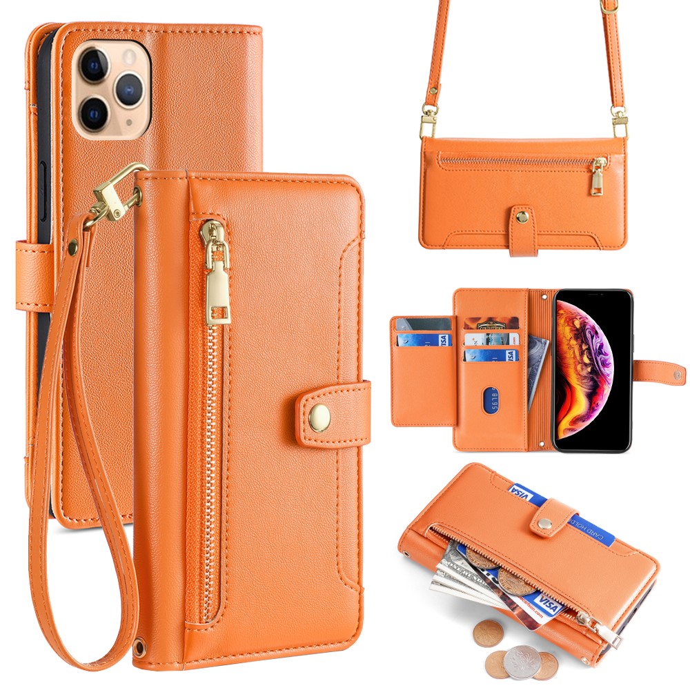 For iPhone 11 Pro Max Cell Phone Case Magnetic Closure PU Leather Cover - Orange